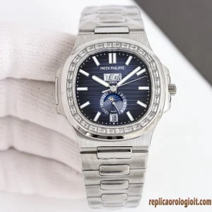 Patek Philippe Nautilus Blu Lunetta Diamantata Orologi Replica Bracciale Acciaio Uomo Movimento Automatico Orologio Clone 1:1