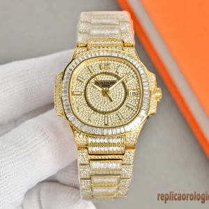 Patek Philippe Nautilus Gold Full Diamond Men Automatic Swiss Clone 1:1