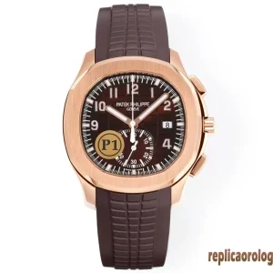 Patek Philippe Nautilus Rose Gold Black Dial Replica Rubber Strap Men Automatic Movement Clone 1:1