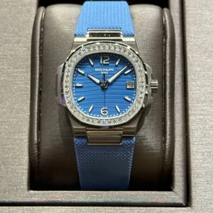 Patek Philippe Nautilus Sky Blue Replica Watches Rubber Strap Women Automatic Clone 1:1