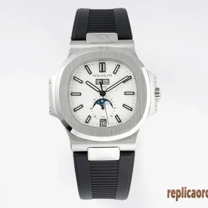 Patek Philippe Nautilus White Dial Rubber Strap Men Automatic Swiss Clone 1:1