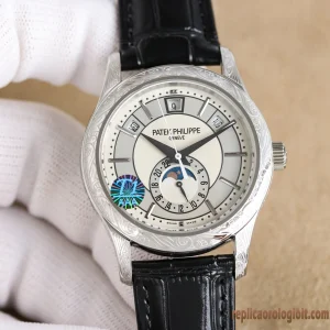 Patek Philippe Nautilus White Dial Leather Orologi Replica Uomo Movimento Automatico Orologio Clone 1:1