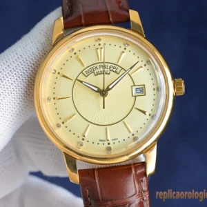 Patek Philippe Calatrava Oro Giallo Orologi Replica Cinturino in Pelle Uomo Movimento Automatico Orologio Clone 1:1