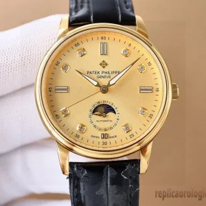 Patek Philippe Calatrava Oro Giallo Orologi Replica Cinturino in Pelle Uomo Movimento Automatico Orologio Clone 1:1
