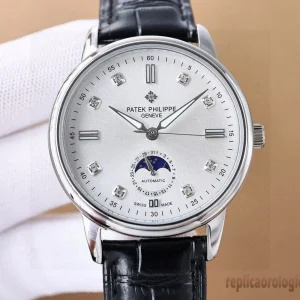Patek Philippe Calatrava Argento Orologi Replica Cinturino in Pelle Uomo Movimento Automatico Orologio Clone 1:1