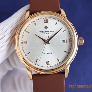 Patek Philippe Calatrava Quadrante Argento Orologi Replica Cinturino Pelle Uomo Movimento Automatico Orologio Clone 1:1