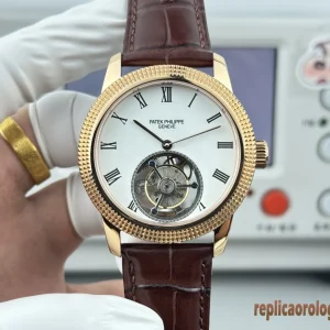Patek Philippe Calatrava Quadrante Argento Orologi Replica Cinturino Pelle Uomo Movimento Automatico Orologio Clone 1:1