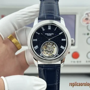 Patek Philippe Calatrava Blu Orologi Replica Cinturino in Pelle Uomo Movimento Automatico Orologio Clone 1:1