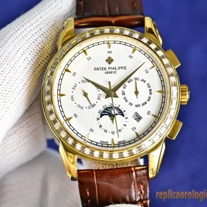 Patek Philippe Grand Complications White Dial Diamond Bezel Leather Strap Men Automatic Movement Clone 1:1