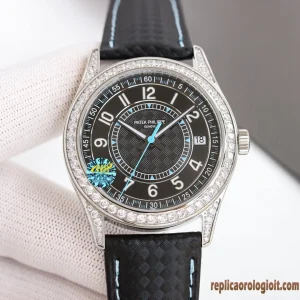 Patek Philippe Nautilus Black Diamond Leather Replica Men Automatic Swiss Clone 1:1