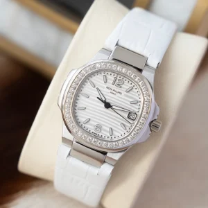 Patek Philippe Nautilus White Dial Leather Strap Women Swiss Automatic Clone 1:1