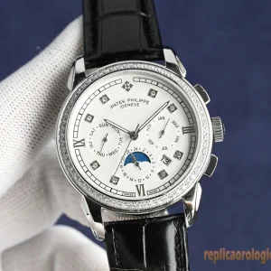 Patek Philippe Grand Complications Quadrante Argento Orologi Replica Cinturino in Pelle Uomo Movimento Automatico Orologio Clone 1:1