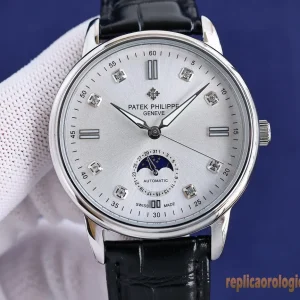 Patek Philippe Calatrava Argento Orologi Replica Cinturino in Pelle Uomo Movimento Automatico Orologio Clone 1:1