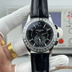 Patek Philippe Grand Complications Black Diamond Orologi Replica Cinturino in Pelle Uomo Movimento Automatico Orologio Clone 1:1