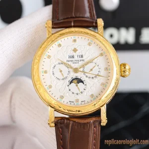 Patek Philippe Grand Complications Quadrante Floreale Orologi Replica Cinturino in Pelle Uomo Movimento Automatico Orologio Clone 1:1