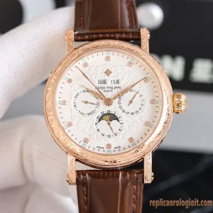 Patek Philippe Grand Complications Quadrante Floreale Orologi Replica Cinturino in Pelle Uomo Movimento Automatico Orologio Clone 1:1