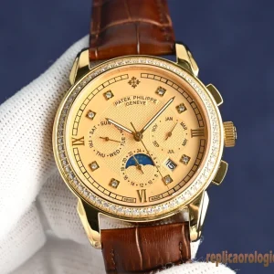 Patek Philippe Grand Complications Oro Gialdo Orologi Replica Cinturino in Pelle Uomo Movimento Automatico Orologio Clone 1:1