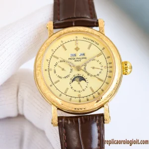 Patek Philippe Grand Complications Oro Gialdo Orologi Replica Cinturino in Pelle Uomo Movimento Automatico Orologio Clone 1:1
