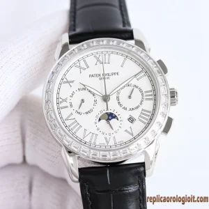 Patek Philippe Grand Complications Quadrante Bianco Orologi Replica Cinturino in Pelle Uomo Movimento Automatico Orologio Clone 1:1