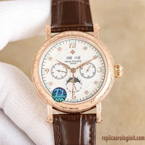 Patek Philippe Grand Complications Quadrante Bianco Orologi Replica Cinturino in Pelle Uomo Movimento Automatico Orologio Clone 1:1