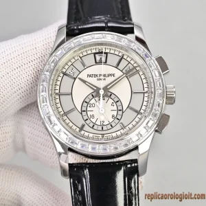 Patek Philippe Grand Complications White Dial Diamond Replica Leather Men Automatic Clone 1:1