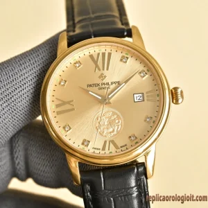 Patek Philippe Calatrava Oro Quadrante Zodiacale Orologi Replica Cinturino in Pelle Uomo Movimento Automatico Orologio Clone 1:1