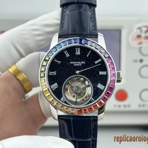 Patek Philippe Grand Complications Blu Lunetta Gioiello Orologi Replica Cinturino in Pelle Uomo Movimento Automatico Orologio Clone 1:1