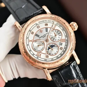 Patek Philippe Grand Complications Quadrante Oro Orologi Replica Cinturino in Pelle Uomo Movimento Automatico Orologio Clone 1:1