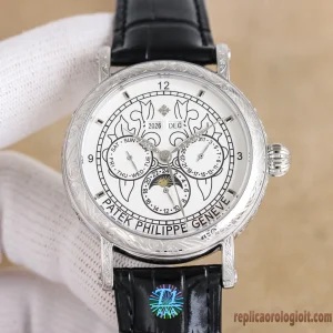 Patek Philippe Grand Complications Quadrante Bianco Orologi Replica Cinturino in Pelle Uomo Movimento Automatico Orologio Clone 1:1