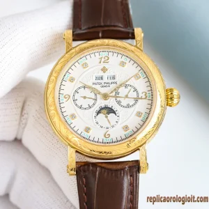 Patek Philippe Grand Complications Oro Quadrante Bianco Orologi Replica Cinturino in Pelle Uomo Movimento Automatico Orologio Clone 1:1
