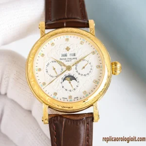 Patek Philippe Grand Complications Quadrante Bianco Orologi Replica Cinturino in Pelle Uomo Movimento Automatico Orologio Clone 1:1