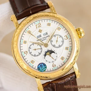 Patek Philippe Grand Complications Quadrante Bianco Orologi Replica Cinturino in Pelle Uomo Movimento Automatico Orologio Clone 1:1