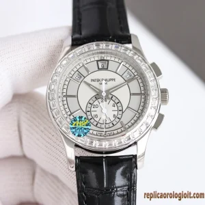 Patek Philippe Grand Complications White Dial Diamond Bezel Replica Leather Men Automatic Clone 1:1