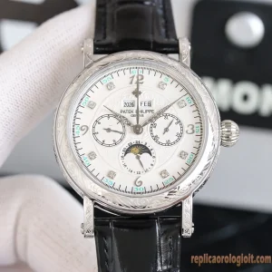 Patek Philippe Grand Complications White Dial Leather Replica Men Automatic Swiss Clone 1:1