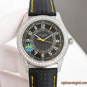 Patek Philippe Nautilus Black Diamond Leather Replica Men Swiss Automatic Clone 1:1