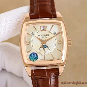 Patek Philippe Gondolo Serata Beige Orologi Replica Cinturino in Pelle Uomo Movimento Automatico Orologio Clone 1:1