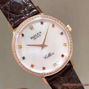 Rolex Cellini Quadrante Madreperla Orologi Replica Cinturino in Pelle Donna Movimento Automatico Orologio Clone 1:1