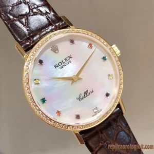 Rolex Cellini Quadrante Madreperla Orologi Replica Cinturino in Pelle Donna Movimento Automatico Orologio Clone 1:1