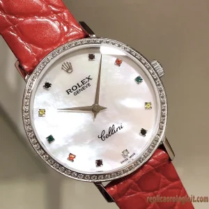 Rolex Cellini Quadrante Madreperla Orologi Replica Cinturino in Pelle Donna Movimento Automatico Orologio Clone 1:1