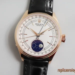 Rolex Cellini Oro Rosa Quadrante Bianco Orologi Replica Cinturino in Pelle Uomo Movimento Automatico Orologio Clone 1:1