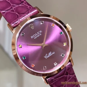 Rolex Cellini Quadrante Viola Orologi Replica Cinturino in Pelle Donna Movimento Automatico Orologio Clone 1:1