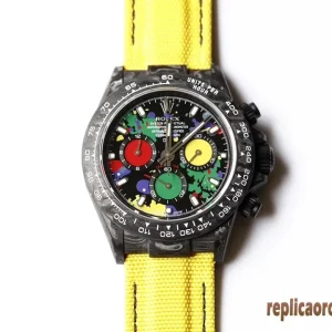 Rolex Daytona Arcobaleno Giallo Orologi Replica Cinturino in Tessuto Uomo Movimento Automatico Orologio Clone 1:1