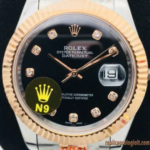 Rolex Datejust Oro e Acciaio Quadrante Nero Orologi Replica Bracciale in Metallo Uomo Movimento Automatico Orologio Clone 1:1