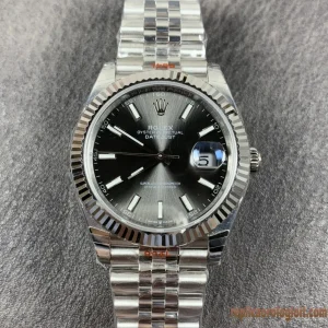Rolex Datejust Quadrante Nero Lunetta Scanalata Orologi Replica Bracciale Acciaio Uomo Movimento Automatico Orologio Clone 1:1