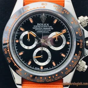Rolex Daytona Nero Arancione Orologi Replica Bracciale e Cinturino NATO Uomo Movimento Automatico Orologio Clone 1:1