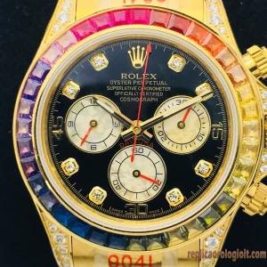 Rolex Daytona Arcobaleno Oro Giallo Orologi Replica Bracciale Acciaio 904L Automatico Orologio Clone 1:1