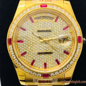 Rolex Day-Date Oro Giallo Diamanti Orologi Replica Bracciale Acciaio 904L Automatico Orologio Clone 1:1