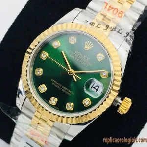 Rolex Datejust Verde con Diamanti Orologi Replica Bracciale in Acciaio Inossidabile 904L Orologio Clone 1:1