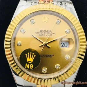 Rolex Datejust Oro Giallo Diamanti Bracciale Acciaio Orologi Replica Uomo Automatico Orologio Clone 1:1