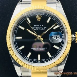 Rolex Datejust Nero Oro Orologi Replica Bracciale Acciaio 904L Automatico Orologio Clone 1:1